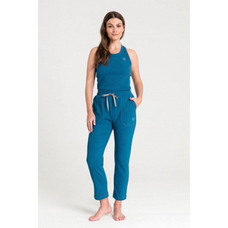 LA075 Spodnie z dzianiny wafelek - morski