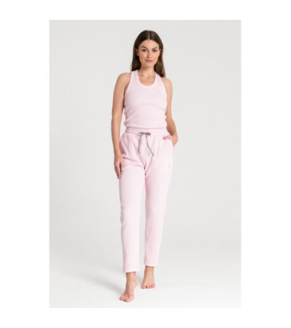 LA075 Spodnie z dzianiny wafelek - różowe