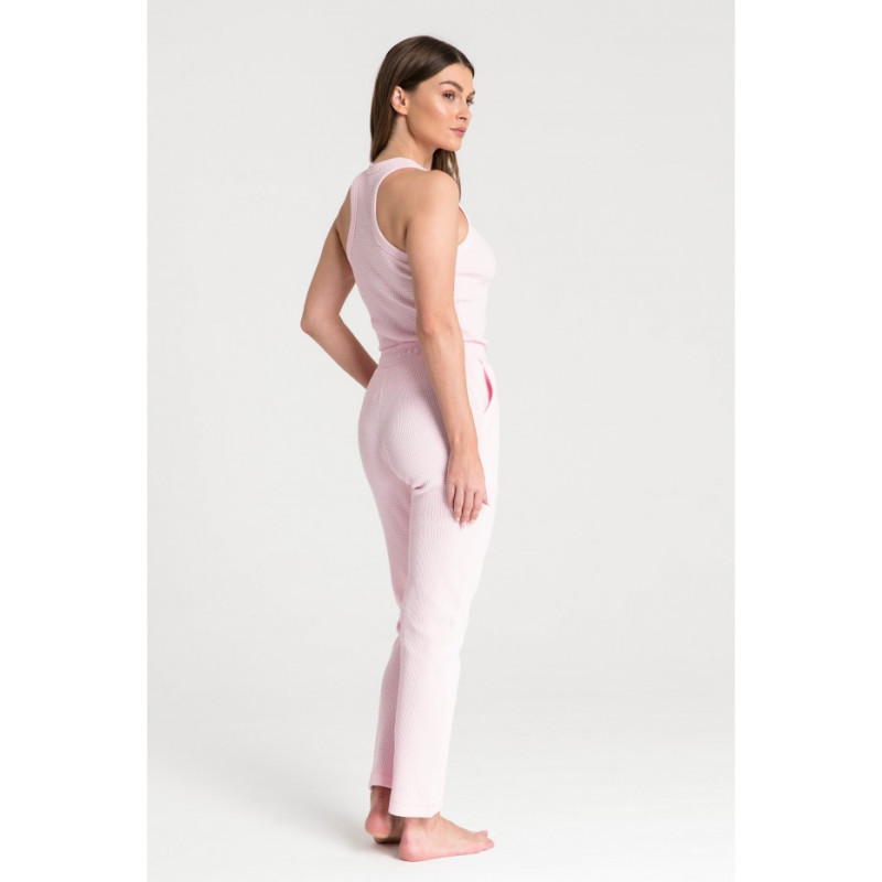 LA075 Spodnie z dzianiny wafelek - różowe