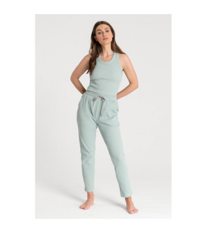 LA075 Spodnie z dzianiny wafelek - szałwia