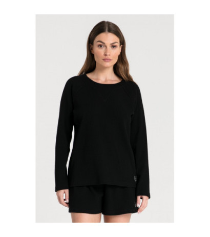 LA076 Bluzka z dzianiny wafelek - czarna