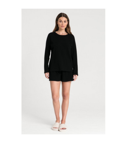 LA076 Bluzka z dzianiny wafelek - czarna