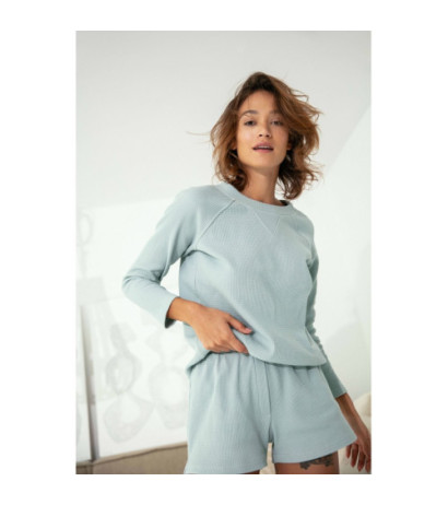 LA076 Bluzka z dzianiny wafelek - szałwia