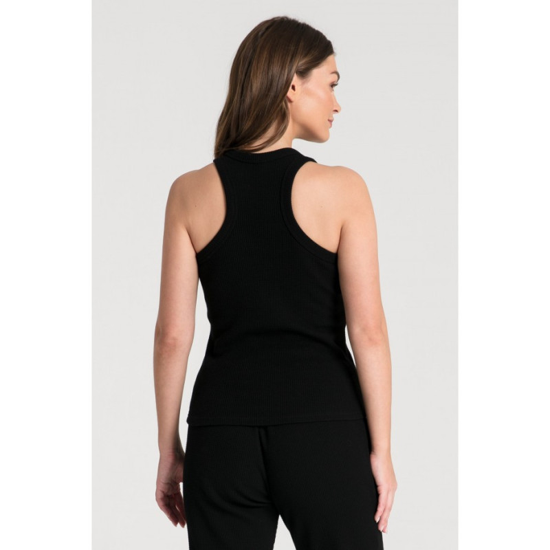 LA077 Bokserka z dzianiny wafelek - czarna