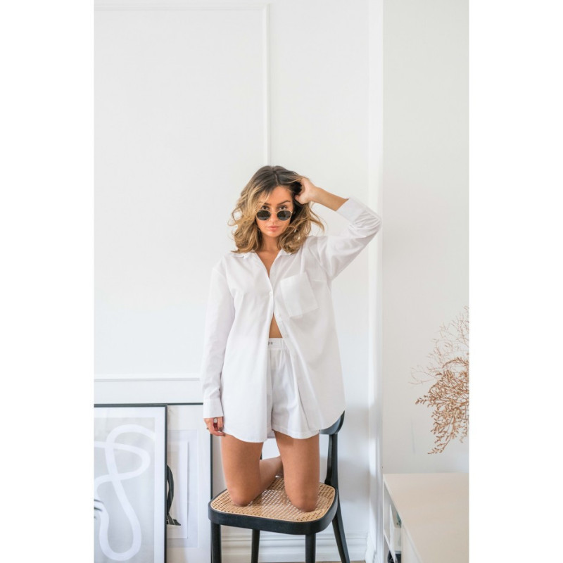 LA079 Koszula klasyczna do spania i na dzień - biała
