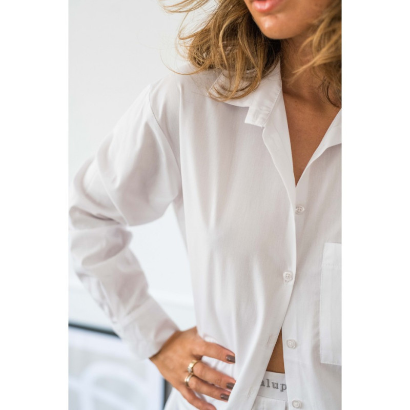 LA079 Koszula klasyczna do spania i na dzień - biała
