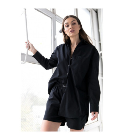 LA079 Koszula klasyczna do spania i na dzień - czarna