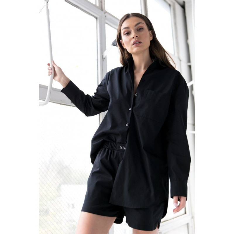 LA079 Koszula klasyczna do spania i na dzień - czarna