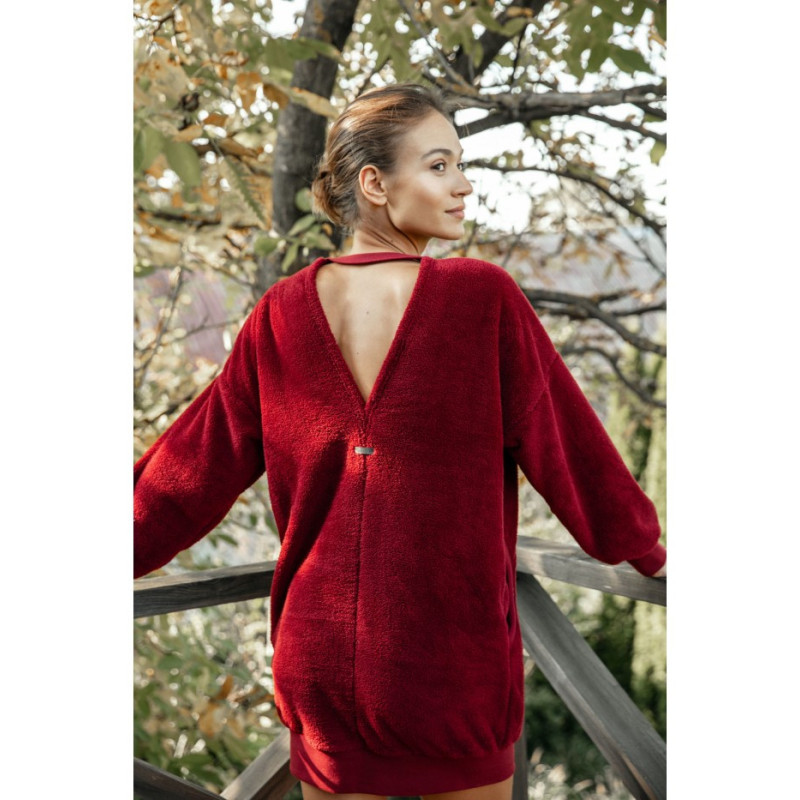 LA082 Pluszowa tunika z dekoltem - bordowa