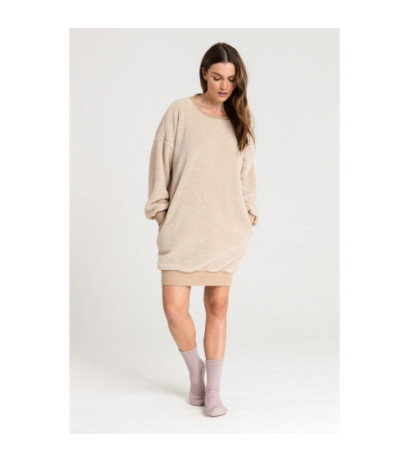 LA082 Pluszowa tunika z dekoltem - cappuccino