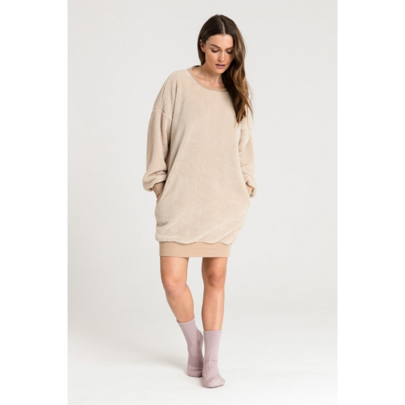 LA082 Pluszowa tunika z dekoltem - cappuccino