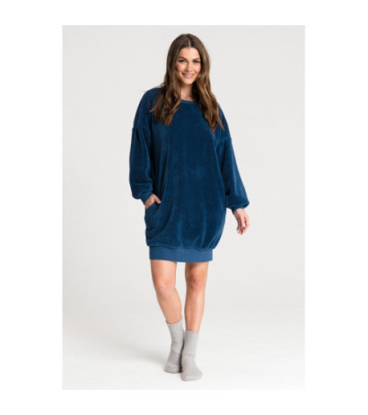 LA082 Pluszowa tunika z dekoltem - granatowa