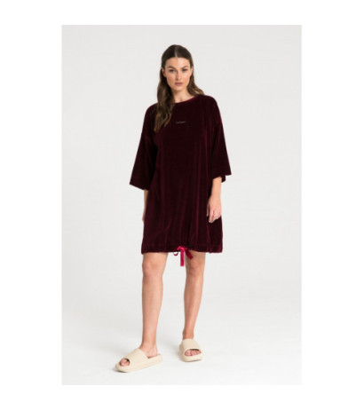 LA083 Welurowa tunika wiązana na dole - bordowa