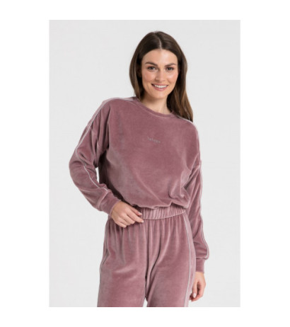 LA084 Welurowa bluza z wypustką - brudny róż