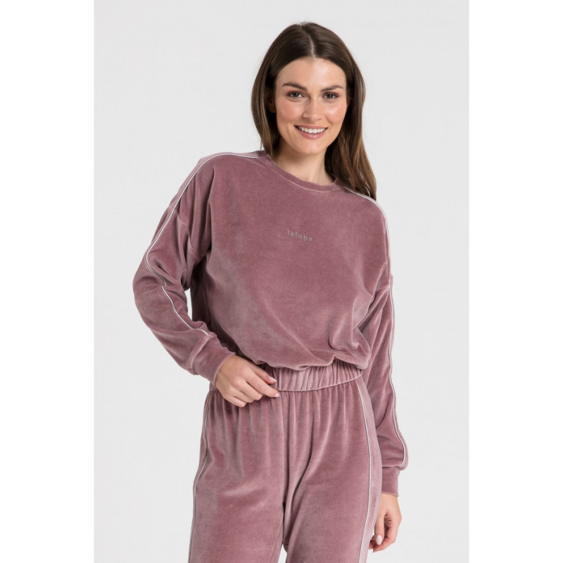 LA084 Welurowa bluza z wypustką - brudny róż