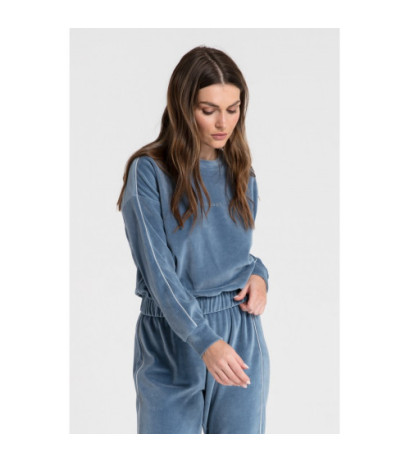 LA084 Welurowa bluza z wypustką - niebieska