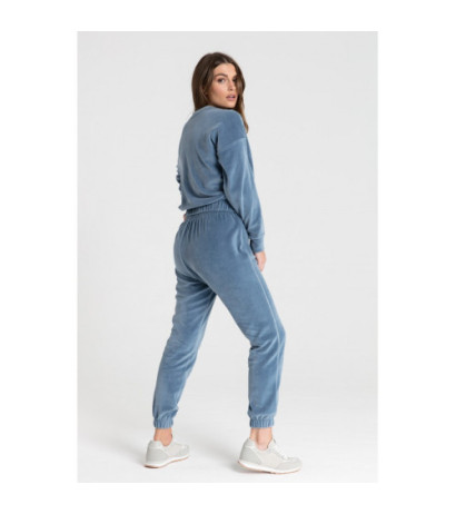 LA084 Welurowa bluza z wypustką - niebieska