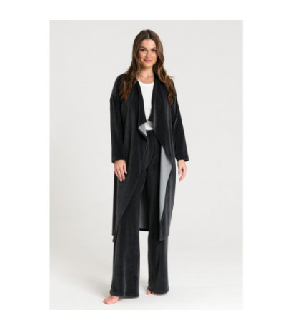 LA087 Szlafrok z asymetrycznym kołnierzem - grafitowy