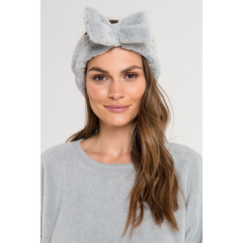 LA090 Pluszowa opaska z kokardą - popielata