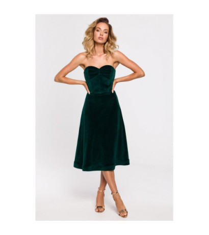 M638 Sukienka welurowa z gorsetem - zielona