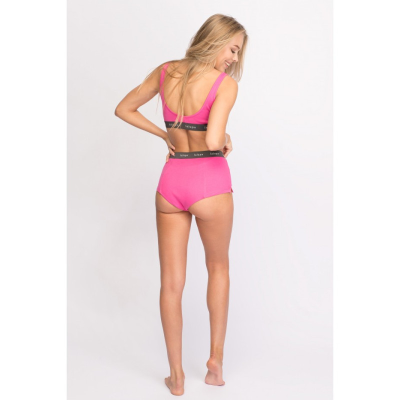LA096 Biustonosz sportowy z logowaną gumą - różowy
