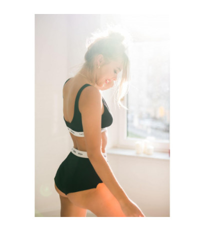 LA097 Wysokie sportowe majtki z logowaną gumą - czarny