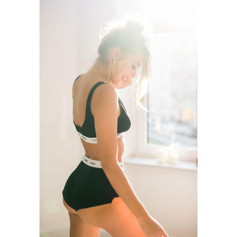 LA097 Wysokie sportowe majtki z logowaną gumą - czarny