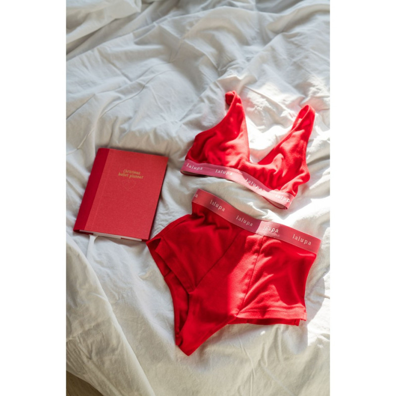 LA097 Wysokie sportowe majtki z logowaną gumą - czerwony