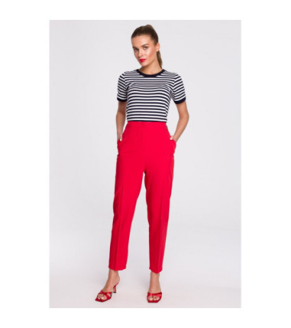 S296 Spodnie z wysokim stanem i klamerkami - czerwone