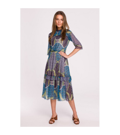 S301 Sukienka z siatki z nadrukiem i falbanami - model 2