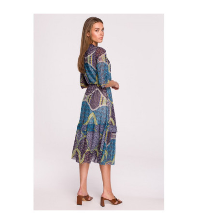 S301 Sukienka z siatki z nadrukiem i falbanami - model 2