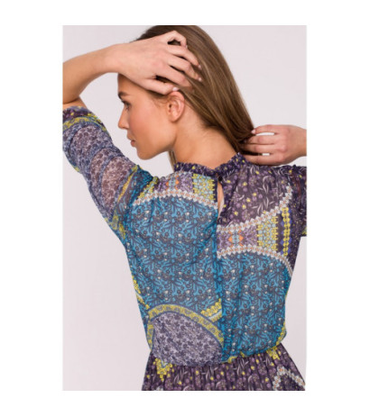 S301 Sukienka z siatki z nadrukiem i falbanami - model 2