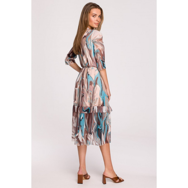 S301 Sukienka z siatki z nadrukiem i falbanami - model 4