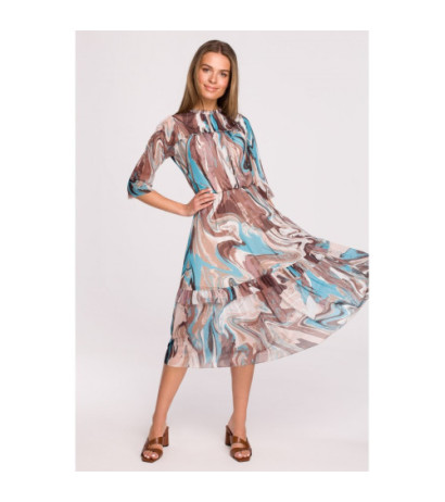 S301 Sukienka z siatki z nadrukiem i falbanami - model 4