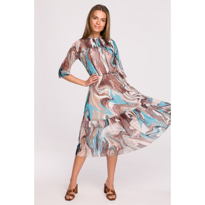 S301 Sukienka z siatki z nadrukiem i falbanami - model 4