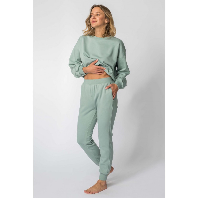 LA112 Spodnie dresowe ze ściągaczami - miętowe