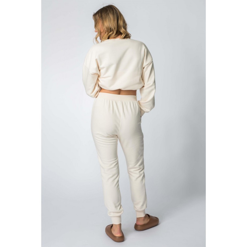 LA112 Spodnie dresowe ze ściągaczami - waniliowe
