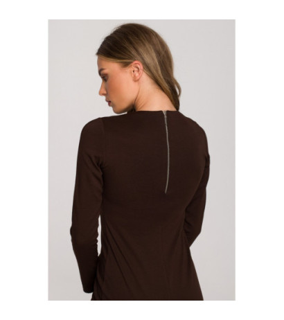 S314 Sukienka ołówkowa ze skórzanymi wypustkami - brązowa