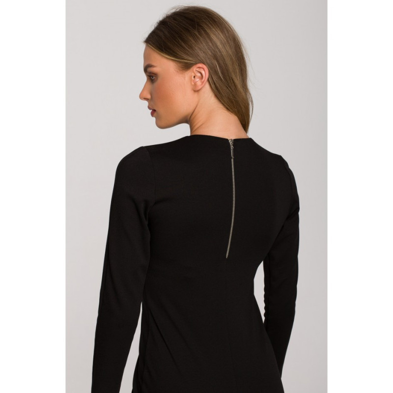 S314 Sukienka ołówkowa ze skórzanymi wypustkami - czarna