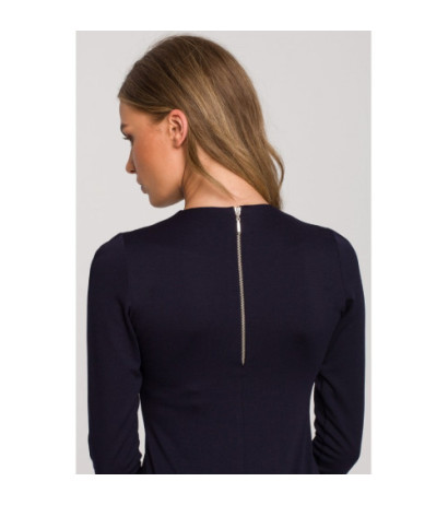 S314 Sukienka ołówkowa ze skórzanymi wypustkami - granatowa