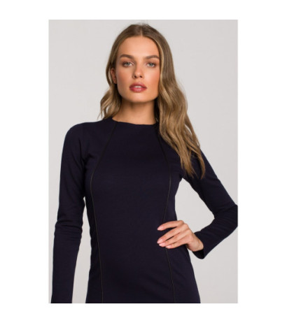 S314 Sukienka ołówkowa ze skórzanymi wypustkami - granatowa