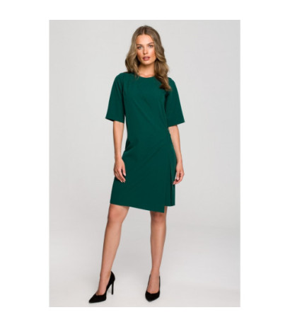 S326 Sukienka z podwójnym przodem i ozdobnymi klamrami - zielona