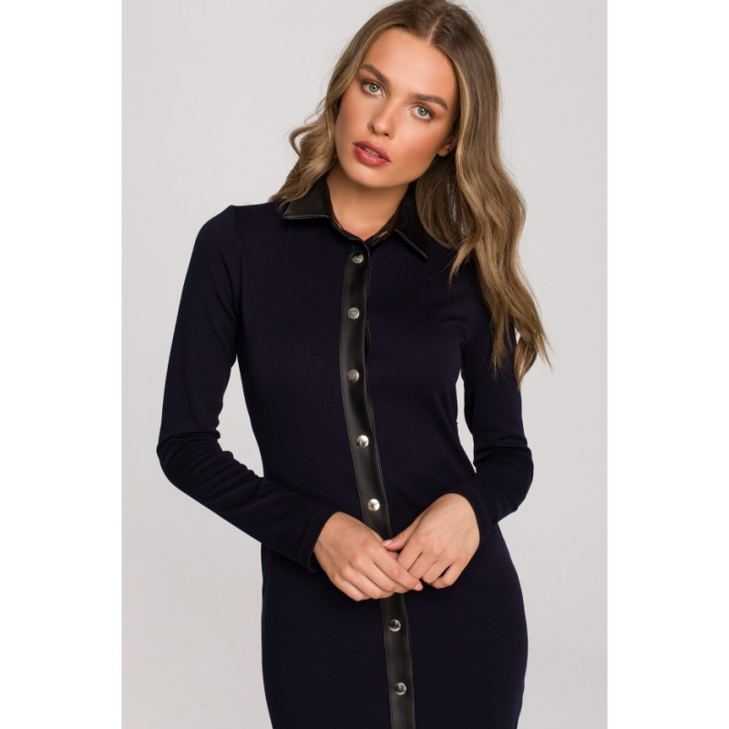 S322 Sukienka ołówkowa z napami - granatowa