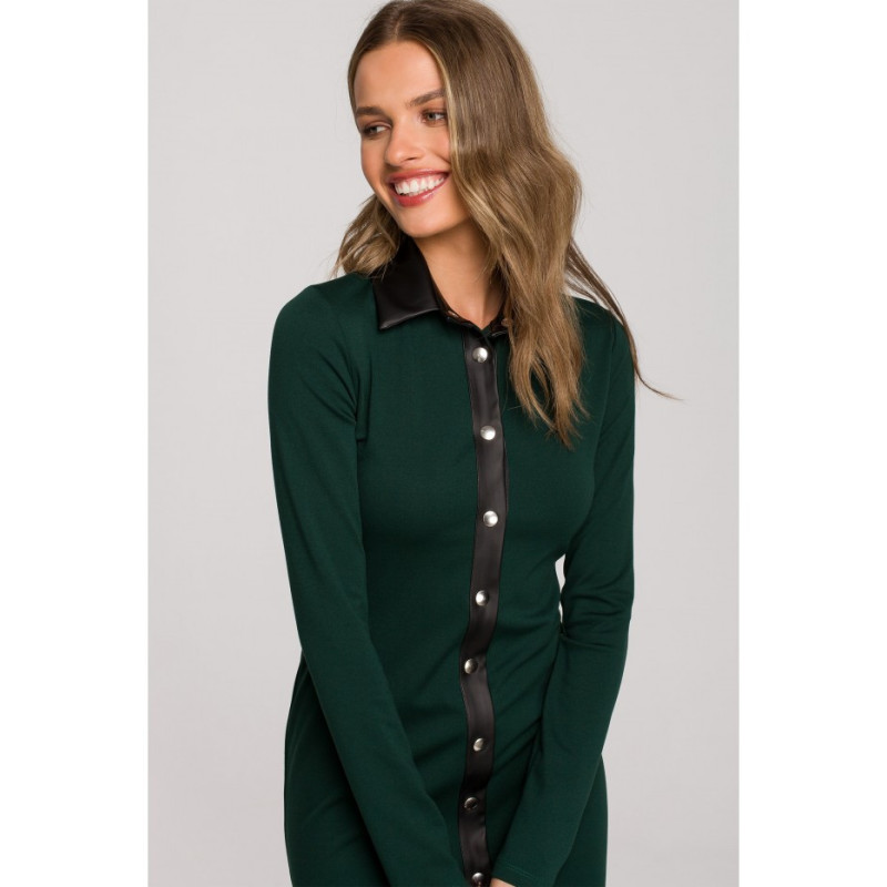 S322 Sukienka ołówkowa z napami - zielona