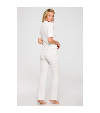 LA116 Prążkowana bluzka z kołnierzykiem - ecru