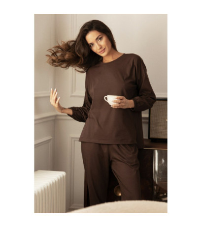 LA122 Bluzka do spania z długimi rękawami - czekoladowa