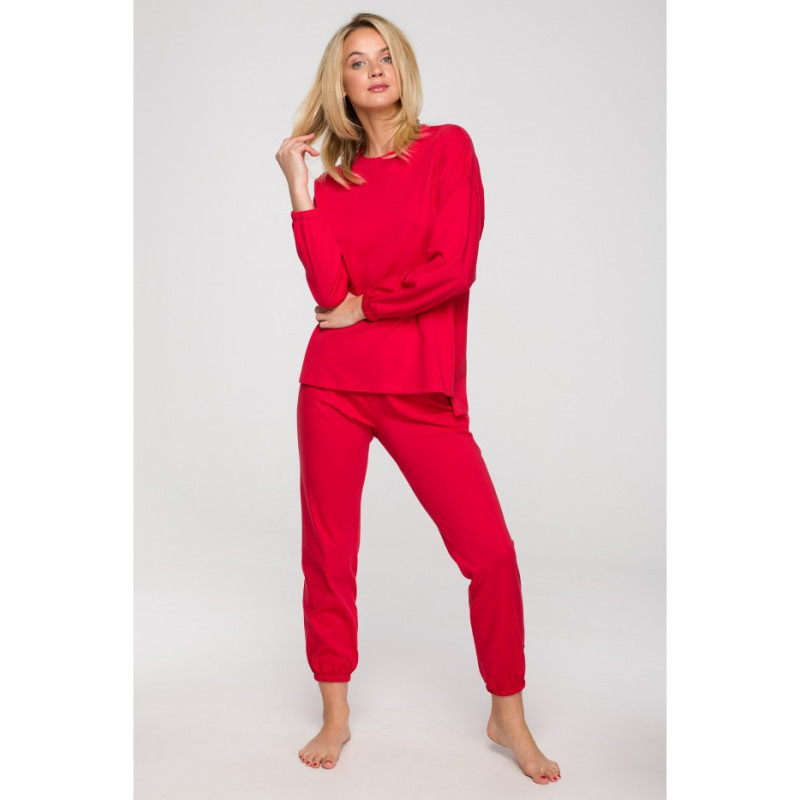 LA122 Bluzka do spania z długimi rękawami - czerwona