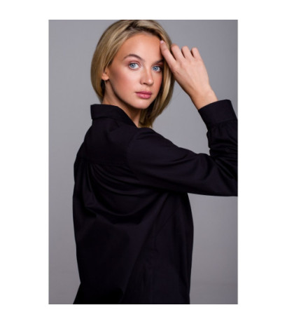 LA126 Koszulka nocna z kołnierzykiem - czarna