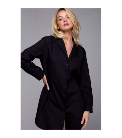 LA126 Koszulka nocna z kołnierzykiem - czarna