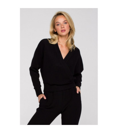 LA128 Bluza z kopertowym dekoltem - czarna